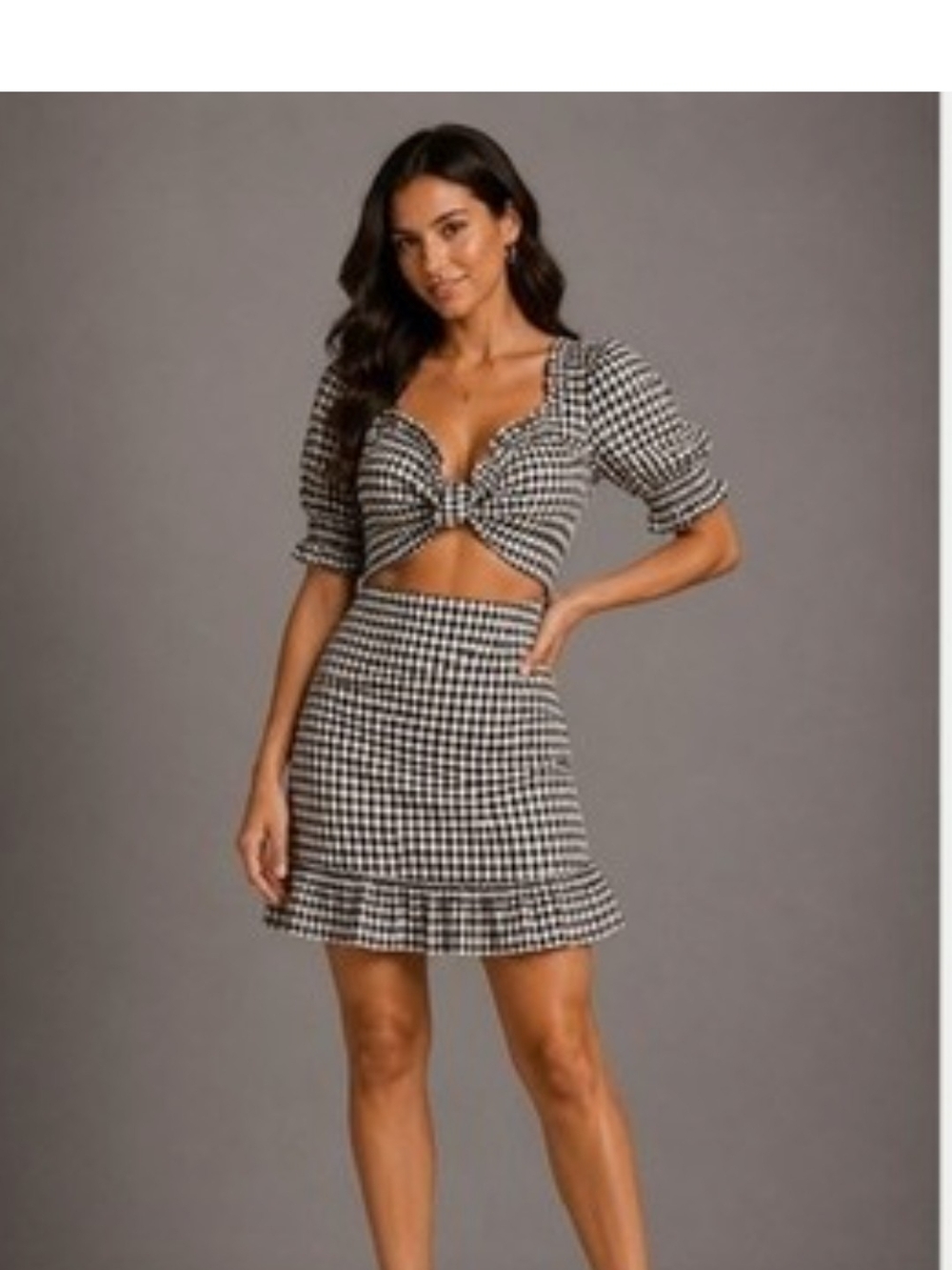 Topshop Black & White Gingham Mini Skirt with Ruffle Hem